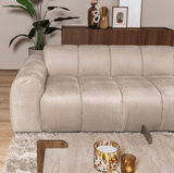 Sofás-Sofá rinconera con salón tejido textura terciopelo beige - rayas - derecha - Brix-Dimehouse