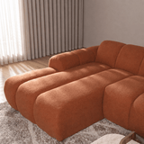 Sofás-Sofá rinconera con salón tejido bouclé cobre - rayas - izquierda - Brix-Dimehouse