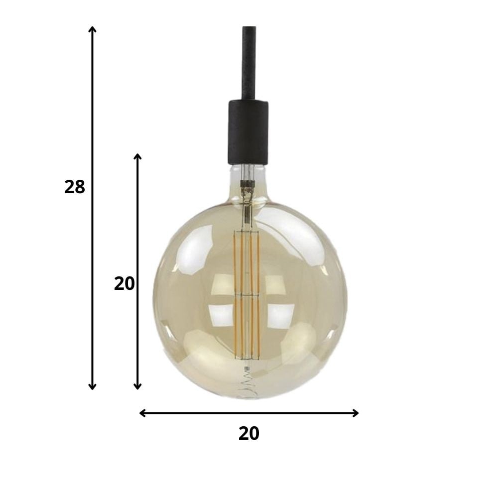 Fuente de luz Filamento LED Bombilla Ø9,5 DH Interior Vidrio color ámbar LxAnxAl 15x10x10 Vidrio color ámbar Indicación de tamaño de foto blanca