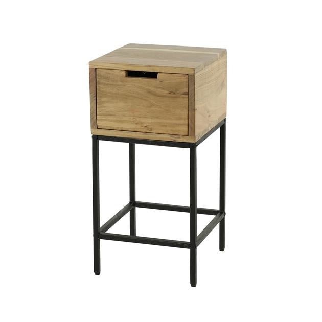 Mesita de noche Lou DH Interior Acacia L x An x Al 62x32x32 Madera de acacia Blanco foto vista frontal diagonal