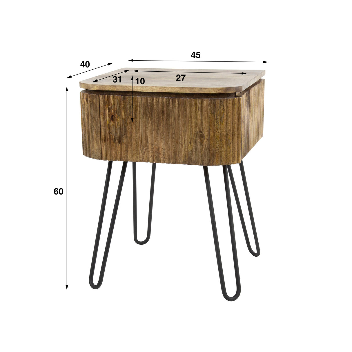 Mesita de noche Maria DH Interior Mango LxAnxAl 51x46x28 Madera de mango Indicación de tamaño de foto en blanco