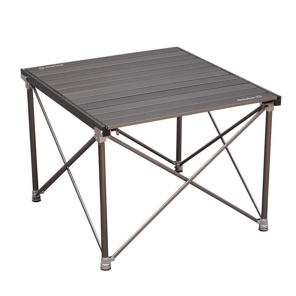 Mesa de camping Plegable aluminio 72x65x51 cm Dimehouse Vista frontal diagonal fotográfica negro L x An x Al 81x18x18 Aluminio Blanco
