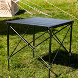 Mesa de camping Plegable aluminio 72x65x51 cm Dimehouse Vista frontal en diagonal para fotografía atmosférica Negro L x An x Al 81x18x18 Aluminio