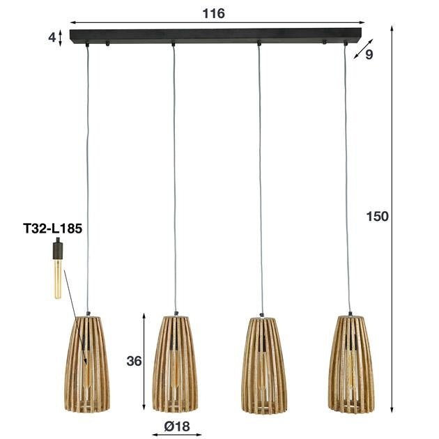 Lámpara colgante Elias DH Interior Mango LxAnxAl 140x42x20 Madera de mango Indicación de tamaño de foto en blanco