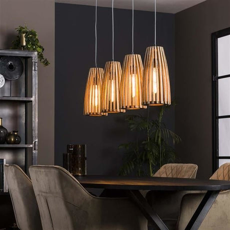 Lámpara colgante Elias DH Interior Mango LxAnxAl 140x42x20 Madera de mango Vista frontal diagonal de la foto atmosférica.