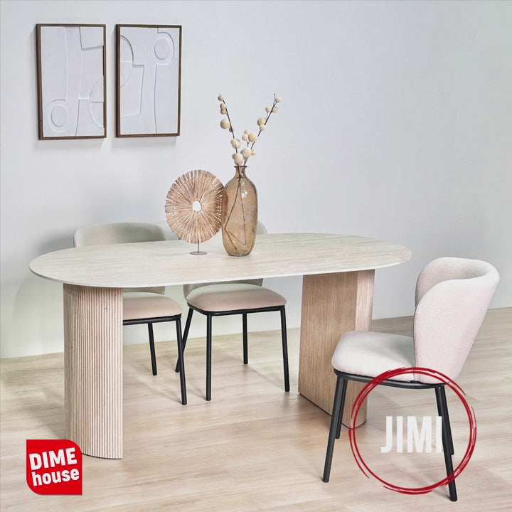 Mesa de comedor ovalada Jimi 180x90 cm travertino beige