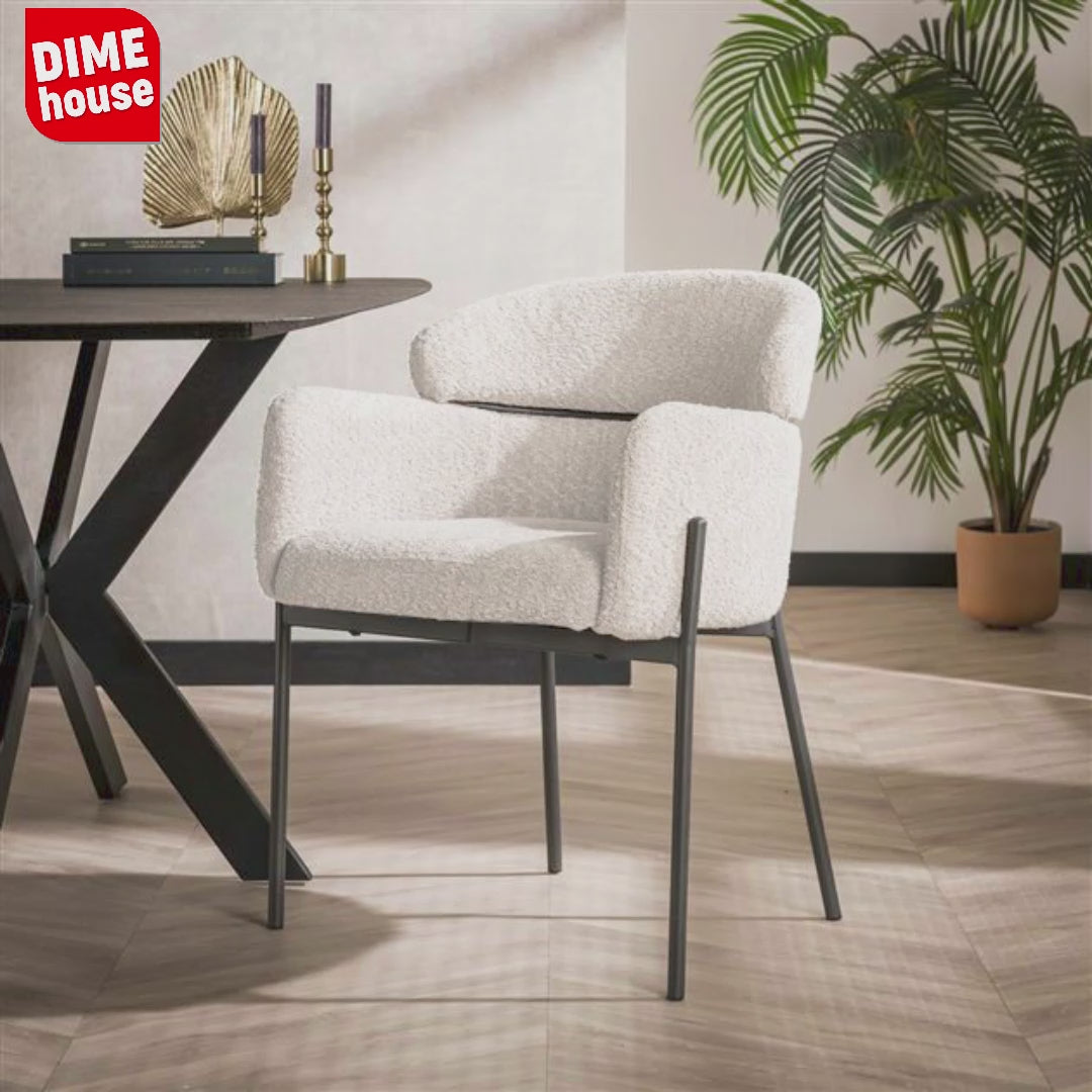 Silla de comedor Bouclé Beige - Japandi - formas redondas - Lola