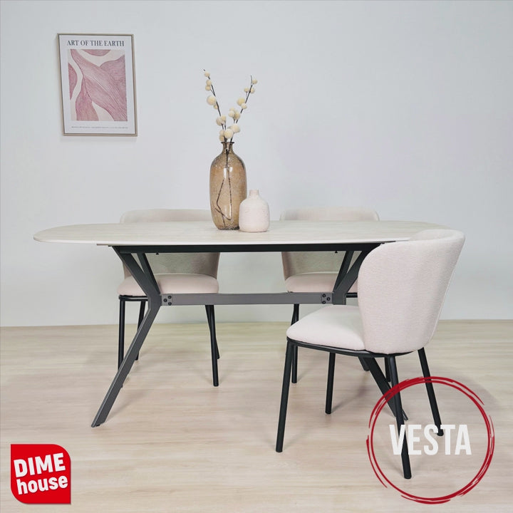 Mesa de comedor Vesta ovalada danesa de cerámica con aspecto de travertino de 180 cm 