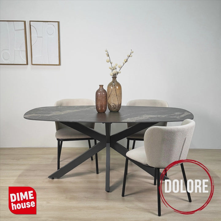 Mesa de comedor Dolore 180x90 cm Danesa Ovalada Look Mármol Negro 