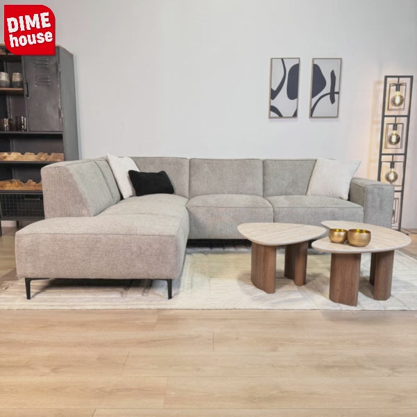 Sofá esquina de chenilla taupe tapizada Ravi – derecha 