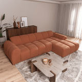 Sofás-Sofá rinconera con salón tejido bouclé cobre - rayas - derecha - Brix-Dimehouse