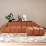 Sofás-Sofá rinconera con salón tejido bouclé cobre - rayas - derecha - Brix-Dimehouse