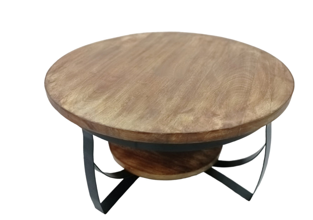 Mesa de centro Oxis Madera Dimehouse Marrón LxAnxAl 92x92x43 Madera de mango Vista frontal diagonal de foto blanca