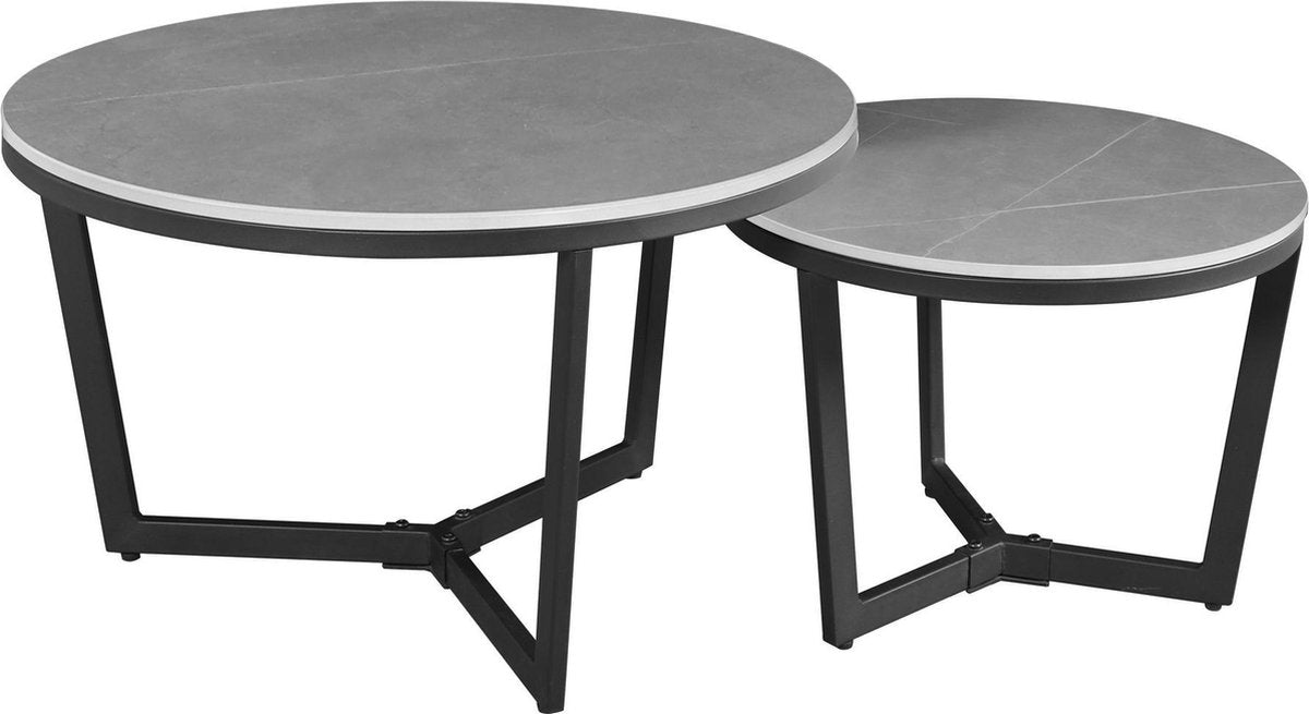 Juego de mesa de café de 2 Brady Round Marmerlook Gray