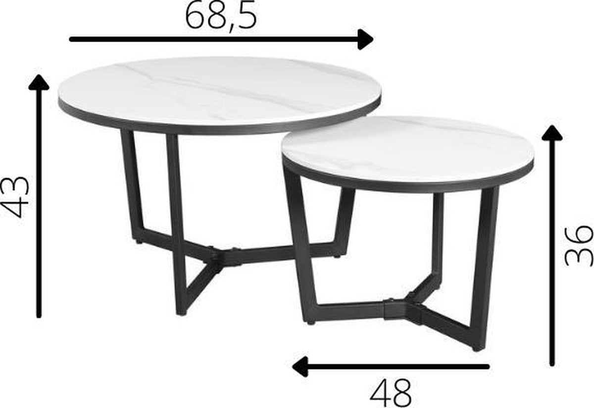 Juego de mesa de café de 2 Brady Rond Marmerlook White