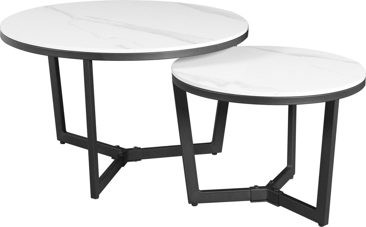 Juego de mesa de café de 2 Brady Rond Marmerlook White