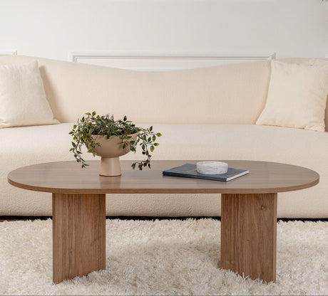 Salontafels-Ovale salontafel walnoot melamine - Japandi - 119x60 cm - Sota-Dimehouse