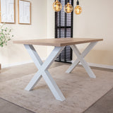 Tablero de mesa Lenzo Robson Roble Dimehouse Vista frontal diagonal marrón L x An x Al 152x83x7 melamina Foto atmosférica