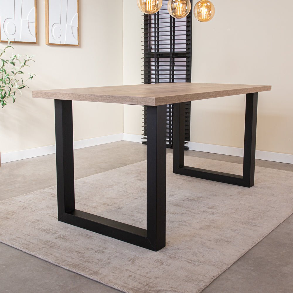 Tablero de mesa Lenzo Robson Roble Dimehouse Vista frontal diagonal marrón L x An x Al 172x83x7 melamina Foto atmosférica