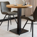 Mesa de comedor Mesa de bistro Redonda Dimehouse Marrón LxAnxAl 97x97x7 Madera de mango Detalle de la foto atmosférica.