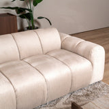 Sofás-Sofá rinconera con salón tejido textura terciopelo beige - rayas - izquierda - Brix-Dimehouse