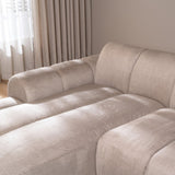 Sofás-Sofá rinconera con salón tejido textura terciopelo beige - rayas - izquierda - Brix-Dimehouse