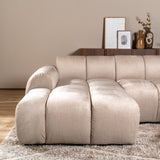 Sofás-Sofá rinconera con salón tejido textura terciopelo beige - rayas - izquierda - Brix-Dimehouse