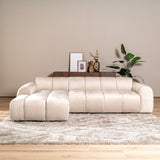 Sofás-Sofá rinconera con salón tejido textura terciopelo beige - rayas - izquierda - Brix-Dimehouse