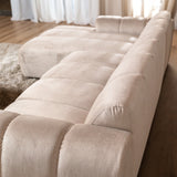 Sofás-Sofá rinconera con salón tejido textura terciopelo beige - rayas - izquierda - Brix-Dimehouse