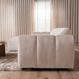 Sofás-Sofá rinconera con salón tejido textura terciopelo beige - rayas - izquierda - Brix-Dimehouse