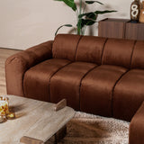 Sofás-Sofá rinconera con salón tejido textura terciopelo cobre - rayas - derecha - Brix -Dimehouse