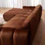 Sofás-Sofá rinconera con salón tejido textura terciopelo cobre - rayas - izquierda - Brix -Dimehouse