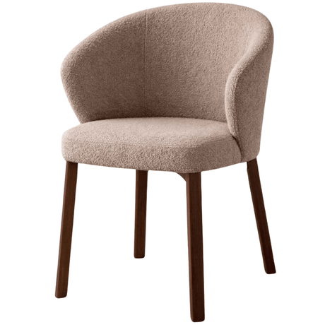 Silla de comedor bouclé color arena Taro - estructura aspecto nogal - Japandi
