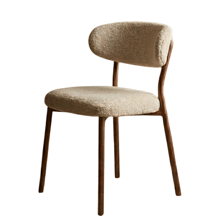 Silla de comedor bouclé color arena Uma - estructura efecto nogal - Japandi